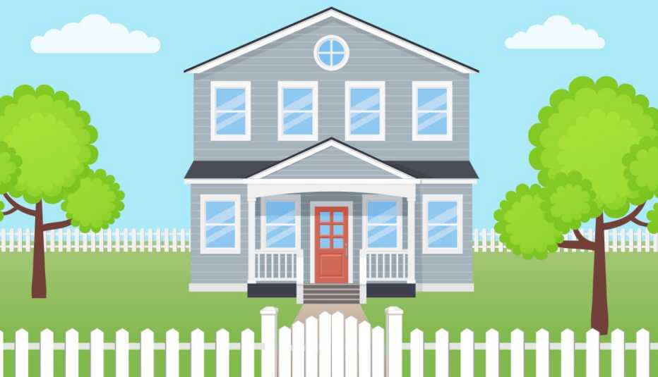 house with a fully fenced yard and railings next to the front steps and porch so that is is safer for people with dementia if they got out of the house