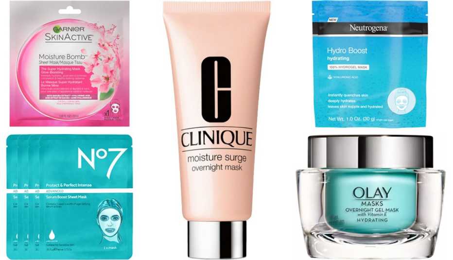 Garnier Skin Active Moisture Bomb Sheet Mask Number 7 Protect and Perfect Advanced Serum Boost Sheet Mask Clinique Moisture Surge Overnight Mask Neutrogena Moisturizing Hydro Boost Hydrating Face Mask Olay Hydrating Overnight Gel Mask with Vitamin E Garnier Skin Active Moisture Bomb Sheet Mask Number 7 Protect and Perfect Advanced Serum Boost Sheet Mask Clinique Moisture Surge Overnight Mask Neutrogena Moisturizing Hydro Boost Hydrating Face Mask Olay Hydrating Overnight Gel Mask with Vitamin E
