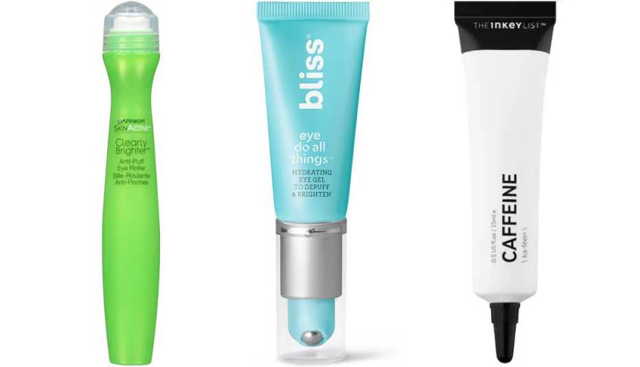 Garnier Skin Active Clearly Brighter Anti Puff Eye Roller Bliss Eye Do All Things Hydrating Eye Gel to De Puff and Brighten The INKEY List Caffeine Eye Cream