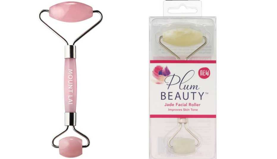 Mount Lai De-Puffing Rose Quartz Facial Roller and Plum Beauty Jade Facial Roller