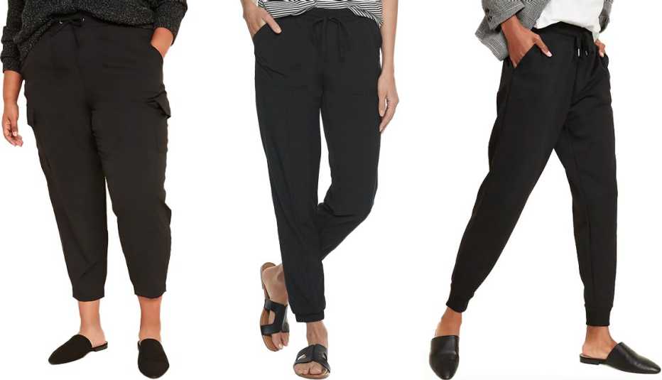 Old Navy High Waisted Stretch Tech Utility Plus Size Ankle Pants in BlackJack Sonoma Goods for Life Travel Jogger Pants in Black Old Navy Mid Rise Tapered Leg Jogger Pants for Women in BlackJack