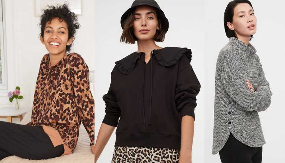 Stars Above Womens Tortoise Print Beautifully Soft Fleece Lounge Tunic Sweatshirt H and M Collared Sweatshirt Gap Fit Mock neck Jacquard Pullover Sweatshirt in Marled Black