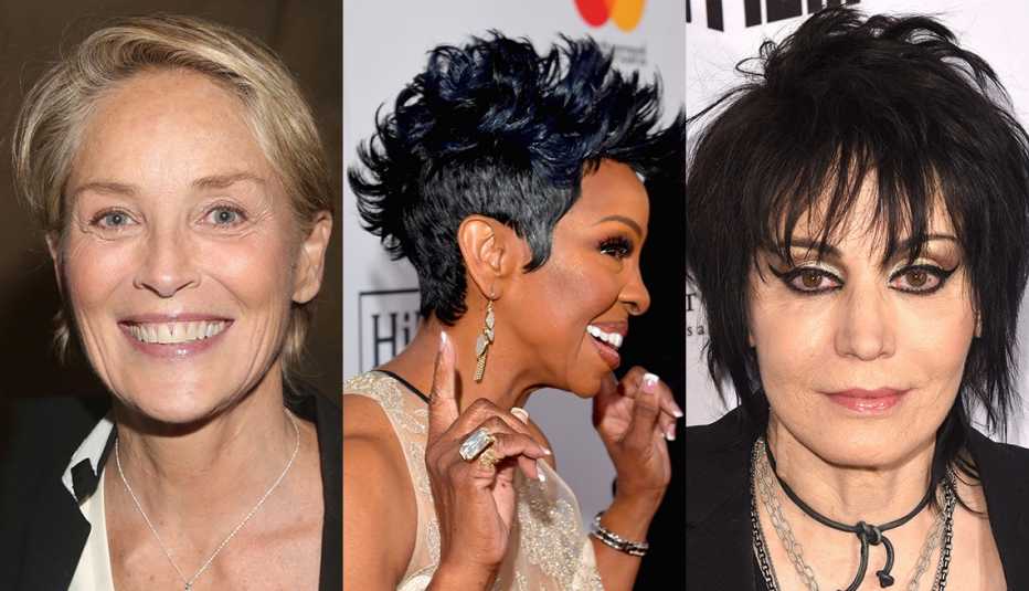 Sharon Stone, Gladys Knight and Joan Jett with short hair. Sharon Stone, Gladys Knight and Joan Jett with short hair.