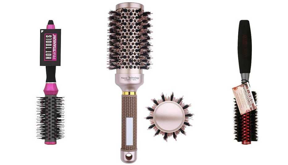 Hot Tools Pink Titanium Medium Porcupine Brush-with boar/ nylon bristles and Ceramic Round Hairbrush  with boar/ nylon bristles and J & D Small Round  Tourmaline Brush-with boar bristles 