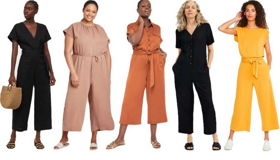 H and M Linen Blend Jumpsuit in Black Prologue Womens Plus Size Short Sleeve Ankle Length Jumpsuit in Brown Eloquii Soft Utility Jumpsuit in Rusty Brown Everlane The Linen Short Sleeve Jumpsuit in Washed Black Loft Lou and Grey Sandwashed Jumpsuit