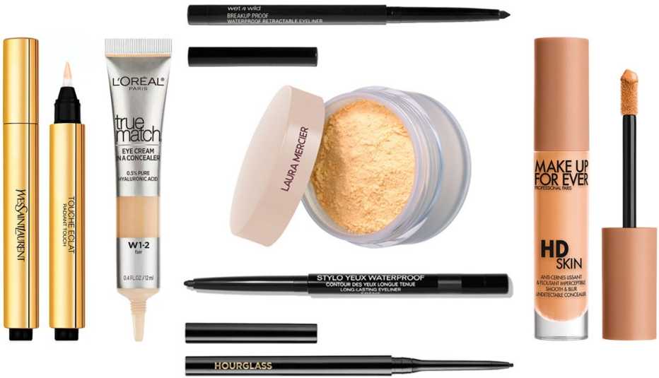 Yves Saint Laurent Touche Éclat All-Over Brightening Concealer Pen; L’Oréal Paris True Match Eye Cream In A Concealer; Wet n Wild Breakup Proof Retractable Eyeliner; Make Up For Ever Smooth & Blue HD Skin Concealer; Hourglass 1.5MM Mechanical Gel Eyeliner; Chanel Stylo Yeux Waterproof Long-Lasting Eyeliner; Laura Mercier Translucent Loose Setting Powder Ultra-Blur