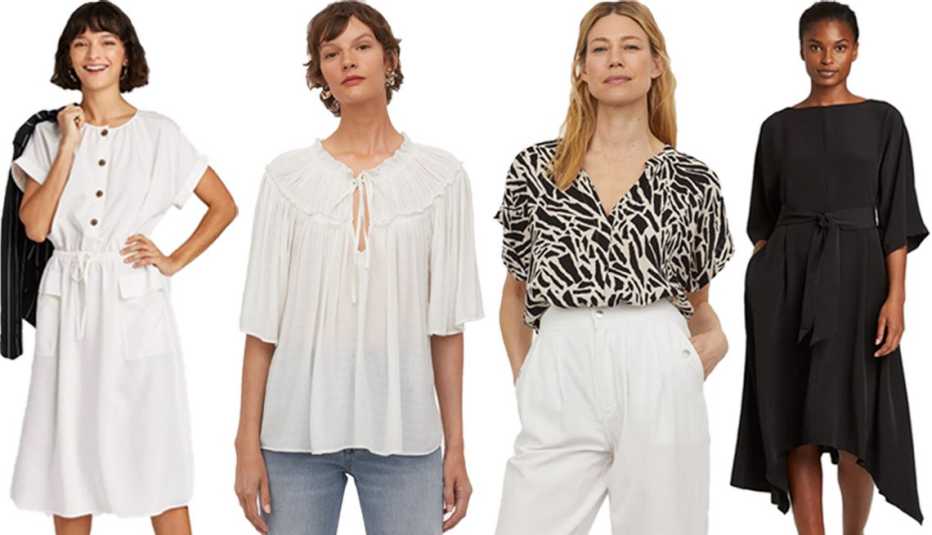 A New Day Womens Short Sleeve Utility Dress in Cream H and M Modal Blend Blouse in White H and M Crinkled Blouse in Black Patterned Prologue Womens Dolman Three-Quarter Sleeve Dress A New Day Womens Short Sleeve Utility Dress in Cream H and M Modal Blend Blouse in White H and M Crinkled Blouse in Black Patterned Prologue Womens Dolman Three-Quarter Sleeve Dress