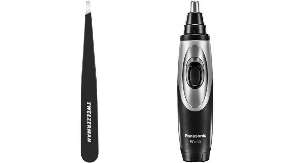 Men's Tweezerman G.E.A.R. Slant Tweezer and Panasonic Nose/Ear Hair Wet/Dry Electric Trimmer