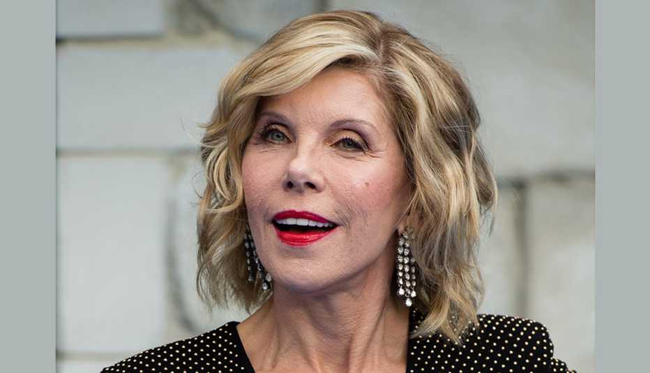 Christine Baranski maintains blonde looking hair.