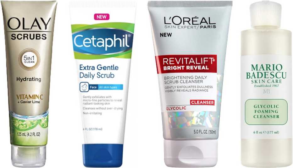 Olay Scrubs Hydrating Vitamin C plus Caviar Lime Facial Cleanser Cetaphil Gentle Exfoliating Facial Cleanser LOreal Paris Revitalift Bright Reveal Cleanser Mario Badescu Glycolic Foaming Cleanser