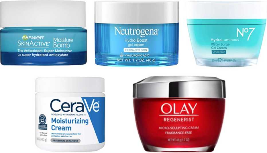 Garnier Skin Active Gel Face Moisturizer with Hyaluronic Acid Neutrogena Hydro Boost Gel Cream for Extra Dry Skin No7 HydraLuminous Water Surge Gel Cream for Drier Skin Olay Regenerist Micro Sculpting Cream CeraVe Moisturizing Cream for Normal to Dry Skin