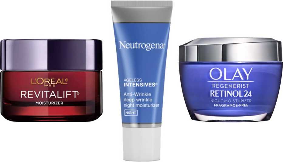 LOreal Paris Revitalift Triple Power Deep Acting Moisturizer Neutrogena Rapid Wrinkle Repair Hyaluronic Acid and Retinol Cream Olay Regenerist Retinol 24 Night Moisturizer