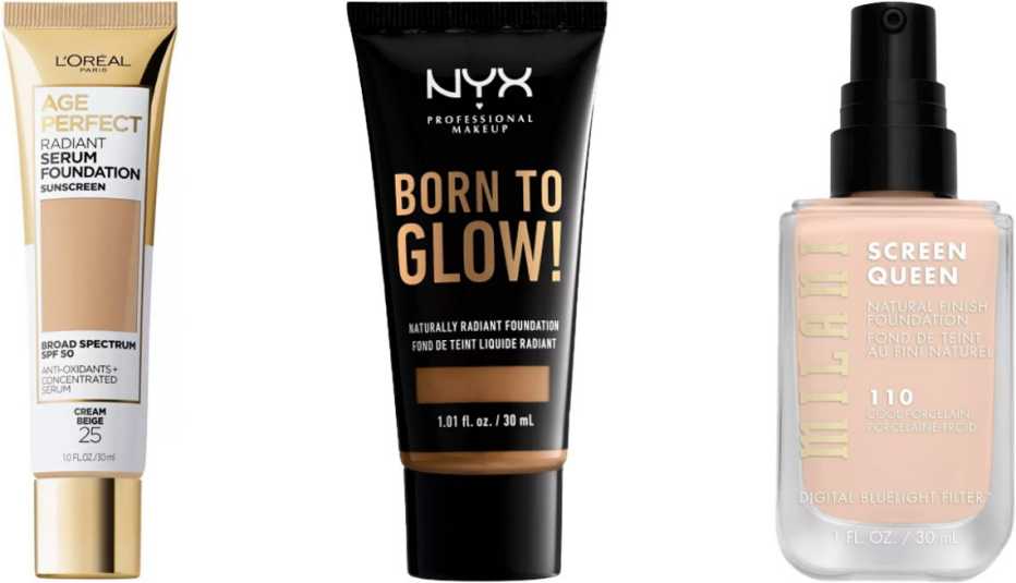 LOréal Paris Age Perfect Radiant Serum Foundation with S P F 50 N Y X Professional Makeup Born to Glow Radiant Foundation Milani Screen Queen Foundation