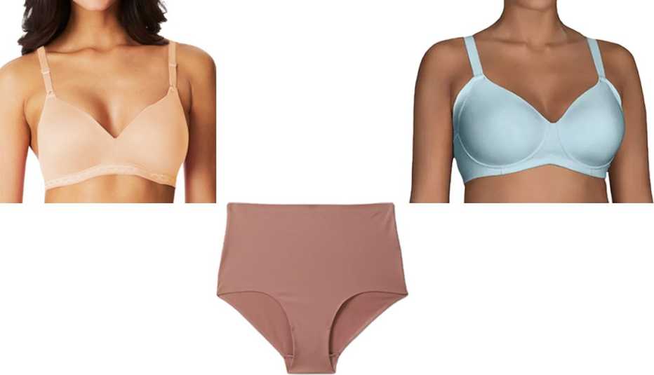 Warners Cloud 9 Wireless Contour Bra 1269 Vanity Fair Beauty Back Full Figure Wirefree Extended Side and Back Smoother Bra Auden Womens Bonded Micro Briefs