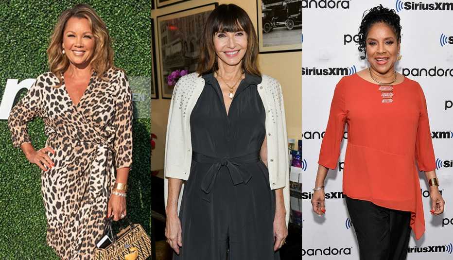 Vanessa Williams and Mary Steenburgen both wearing outfits with a v neck while Phylicia Rashad wears a boatneck blouse.
