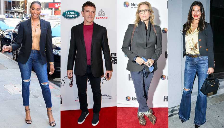 cynthia bailey antonio banderas tea leoni and jacqueline lord sporting blazer and jean outfits