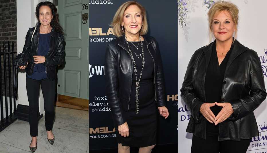 Leather jackets fitting women perfectly. 