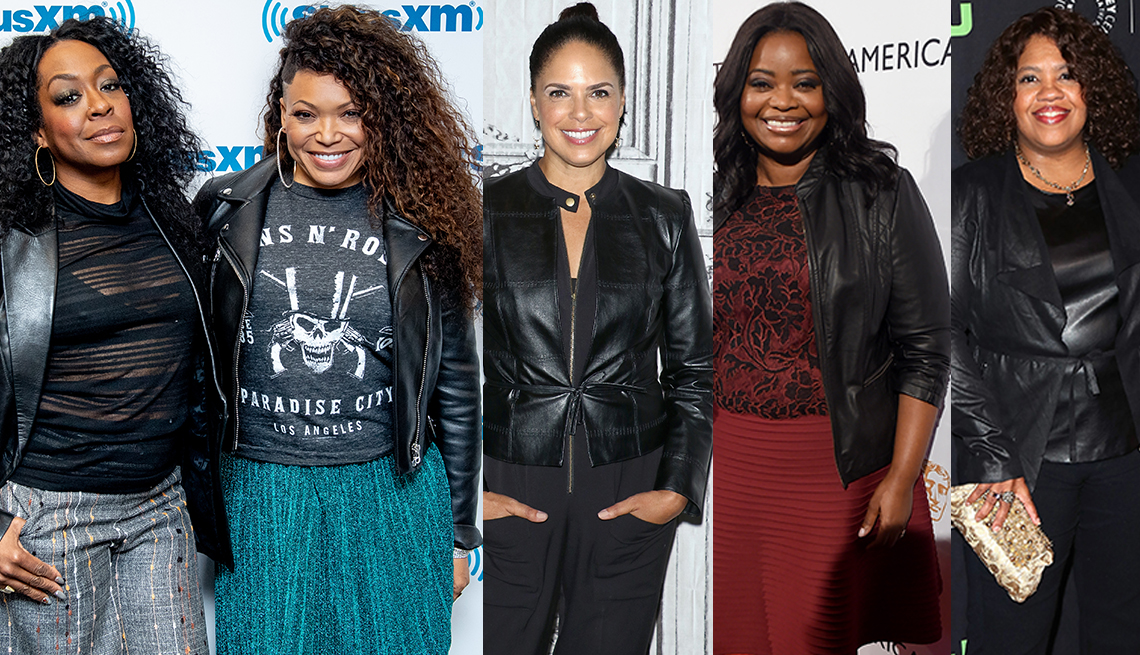 People wearing various leather jackets.