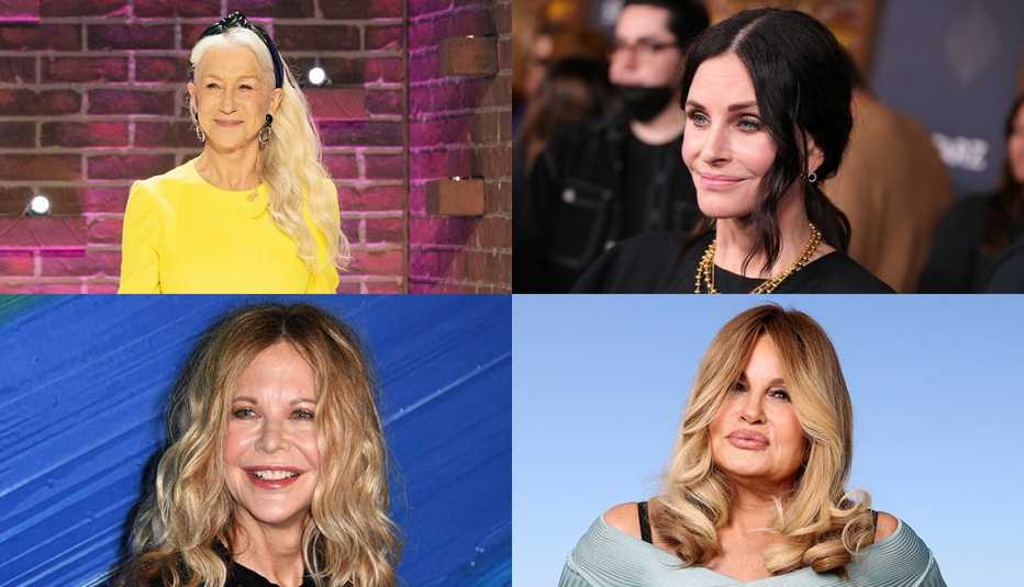 close up of hairstyle for helen mirren courteney cox jennifer coolidge and meg ryan