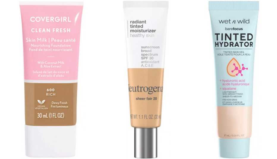 CoverGirl Clean Fresh Skin Milk Foundation; Neutrogena Radiant Tinted Moisturizer SPF 30; Wet n Wild Bare Focus Tinted Hydrator