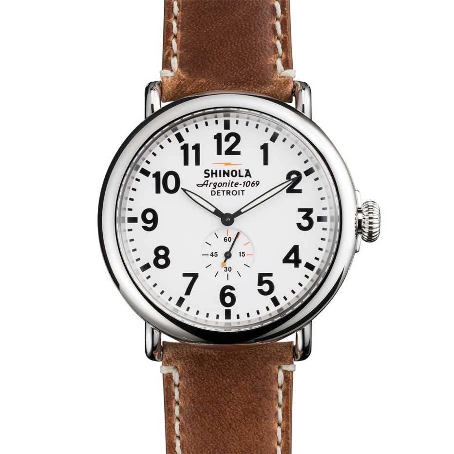 Shinola casual analog watch with stylish leather band