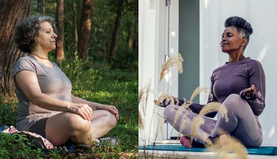 Two women outdoors meditating Two women outdoors meditating