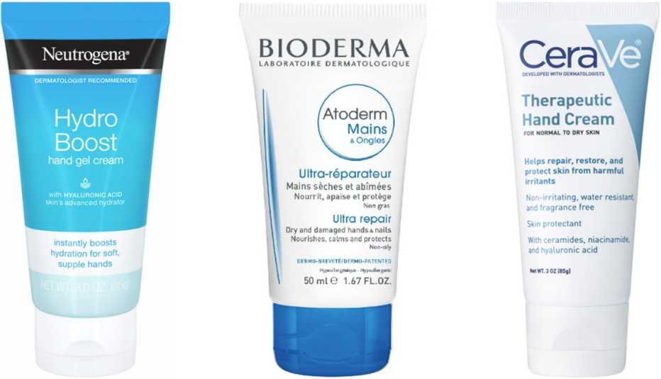 Neutrogena Hydroboost Gel Hand Cream with Hyaluronic Acid; Bioderma Atoderm Hand & Nail Cream; CeraVe Therapeutic Hand Cream Skin Protectant