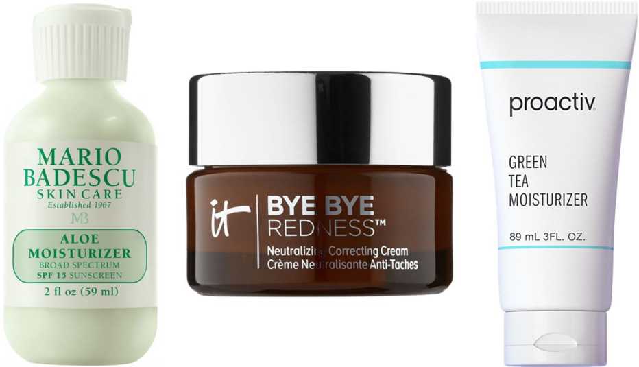 Mario Badescu Aloe Moisturizer; It Cosmetics Bye-Bye Redness Neutralizing Color-Correcting Cream; Proactiv Green Tea Moisturizer
