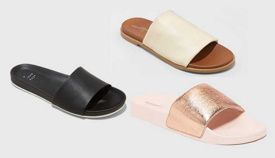A New Day Aveline Sport Slide Sandals in Black; Universal Thread Gigi  Hooded Slide Sandals; Universal Thread Gigi  Hooded Slide Sandals