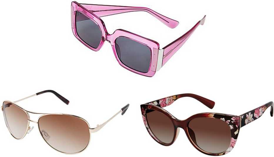Iman Global Chic Square-Frame Sunglasses in Orchid; Nanette Nanette Lepore Women’s Cat-Eye Sunglasses with 100% UV Protection in Brown Fade; Jessica Simpson Women’s Metal Aviator Sunglasses with 100% UVA Protection in Gold Iman Global Chic Square-Frame Sunglasses in Orchid; Nanette Nanette Lepore Women’s Cat-Eye Sunglasses with 100% UV Protection in Brown Fade; Jessica Simpson Women’s Metal Aviator Sunglasses with 100% UVA Protection in Gold