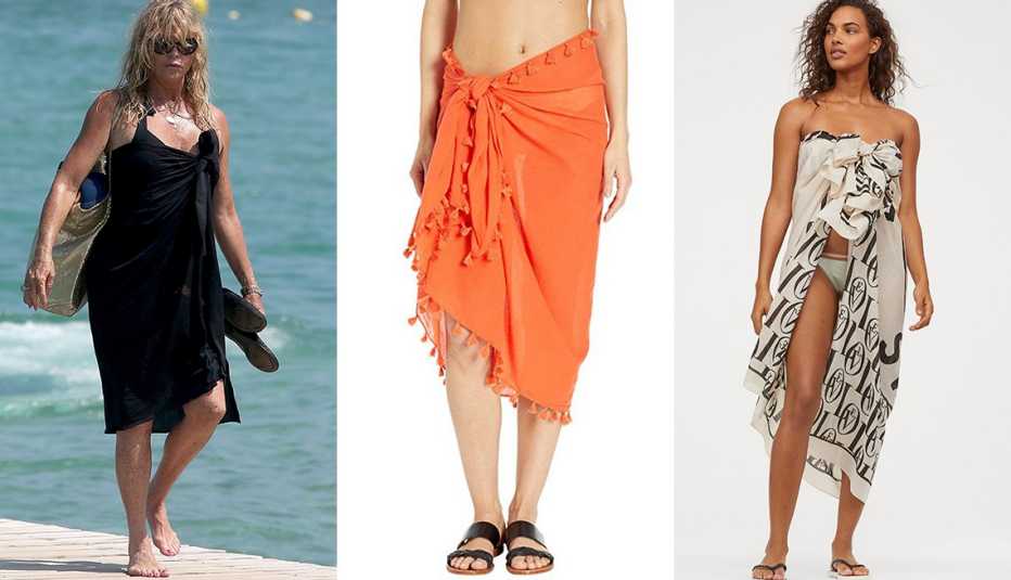 Goldie Hawn in black sarong high on the chest over a black swimsuit; Seafolly Cotton Gauze Sarong; H & M Cotton Sarong Goldie Hawn in black sarong high on the chest over a black swimsuit; Seafolly Cotton Gauze Sarong; H & M Cotton Sarong