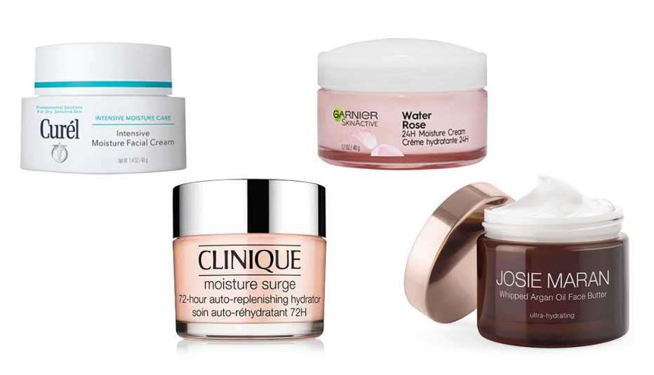 Curél Intensive Moisture Facial Cream, Clinique Moisture Surge 72-Hour  Auto-Replenishing Hydrator, Gariner SkinActive Water Rose 24H Moisture Cream, Josie Maran Whipped Argan Oil Face Butter 