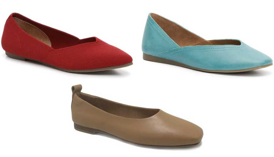Kelly and Katie Jayde Flat; Lucky Brand Alba Flat in Cobalt; Time and Tru Women’s Soft Square Toe Ballet Flat in Camel