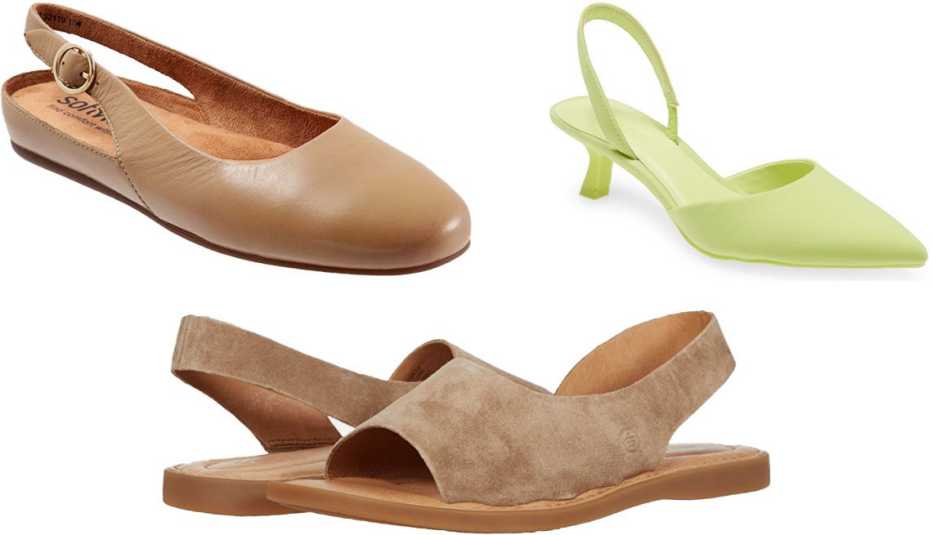 SoftWalk Sandy in Beige; Open Edit Cammie Slingback Pump in Green Obi; Born Inlet in Taupe