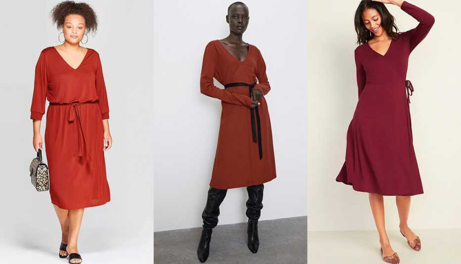 Ava & Viv Plus-Size 3/4 Sleeve V- Neck Sandwash Knit Midi Dress, Zara Woman Belted Dress, Old Navy Waist-Defined Faux Wrap Jersey Midi Ava & Viv Plus-Size 3/4 Sleeve V- Neck Sandwash Knit Midi Dress, Zara Woman Belted Dress, Old Navy Waist-Defined Faux Wrap Jersey Midi
