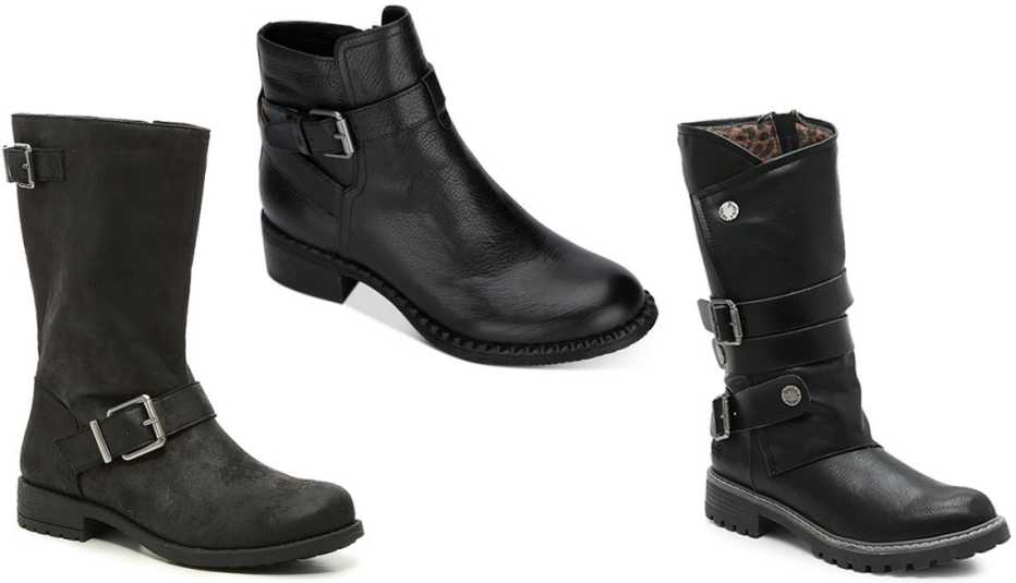 Crown Vintage Denema Boot in black; Gentle Souls by Kenneth Cole Women’s Best Moto Lug Sole Booties; Blowfish Raexly Boot in black
