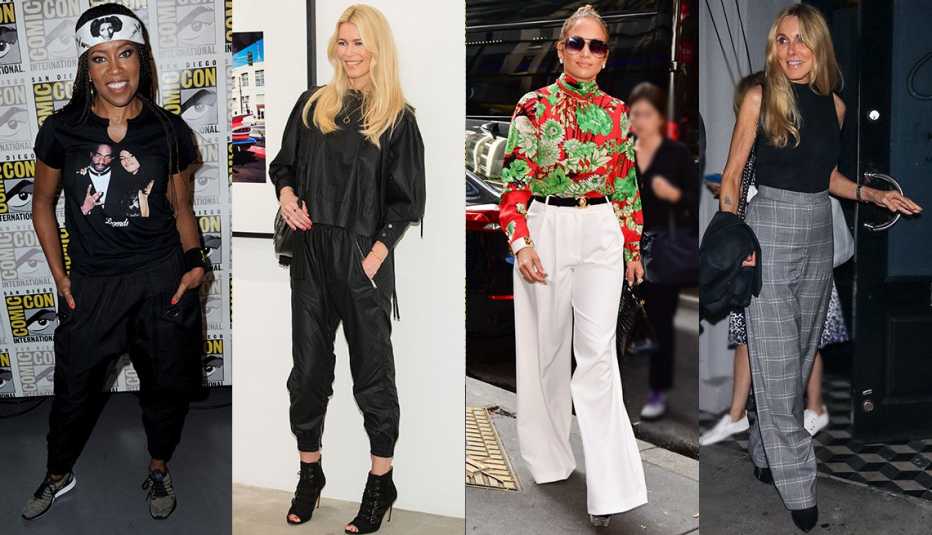 Regina King, Claudia Schiffer, Jennifer Lopez and Alana Stewart wearing pants.