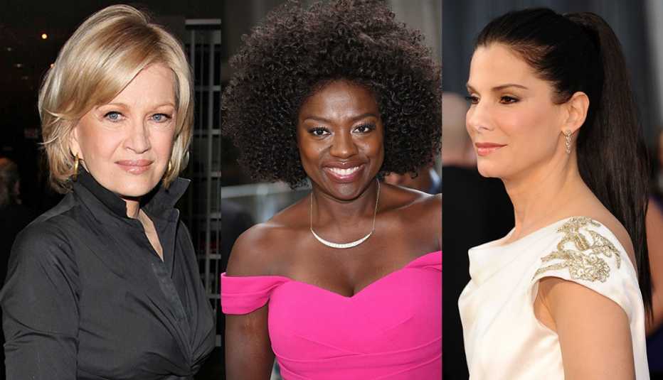 A cropped photo showcasing headshots of Diane Sawyer, Viola Davis and Sandra Bullock