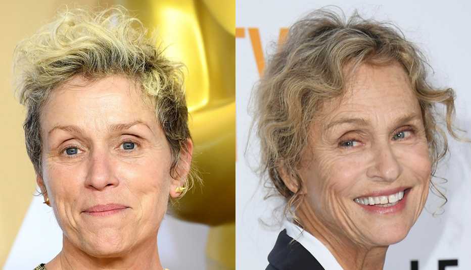 Headshots of Frances McDormand and Lauren Hutton showcasing the gamine crop