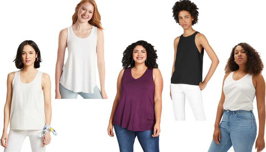Ann Taylor Mixed Jersey Tank in Winter White Old Navy Luxe Scoop Neck Tank for Women in Calla Lily White ModCloth Endless Possibilities Tank in Plum Everlane The Japanese GoWeave High Neck Tank in Black Everlane The ReCotton Racerback Tank in Off White Ann Taylor Mixed Jersey Tank in Winter White Old Navy Luxe Scoop Neck Tank for Women in Calla Lily White ModCloth Endless Possibilities Tank in Plum Everlane The Japanese GoWeave High Neck Tank in Black Everlane The ReCotton Racerback Tank in Off White