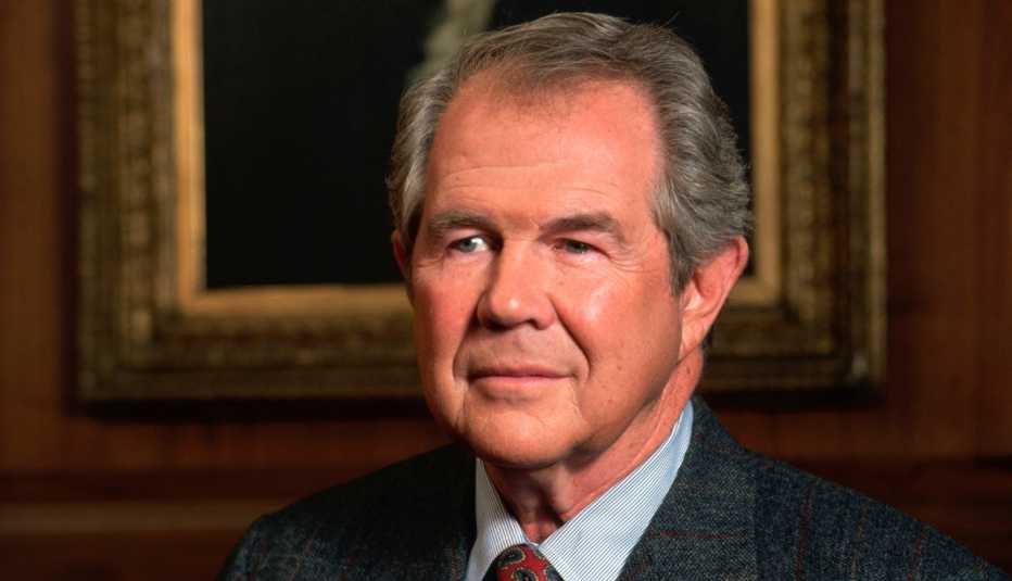 Television evangelist and conservative political activist Pat Robertson poses for a portrait at his Virginia Beach headquarters