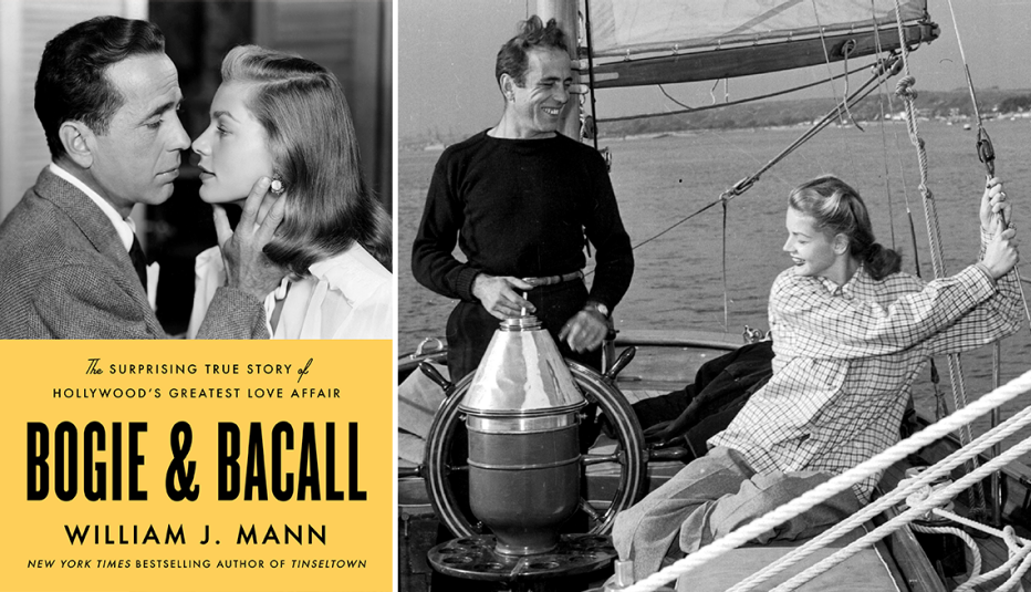 Left the book cover for Bogie and Bacall by William J. Mann, right a photo of actor Humphrey Bogart with his wife actress Lauren Bacall on board their yacht in 1946 left the book cover for bogie and bacall by william j mann right actor humphrey bogart and his wife actress lauren bacall on board their yacht in nineteen forty six
