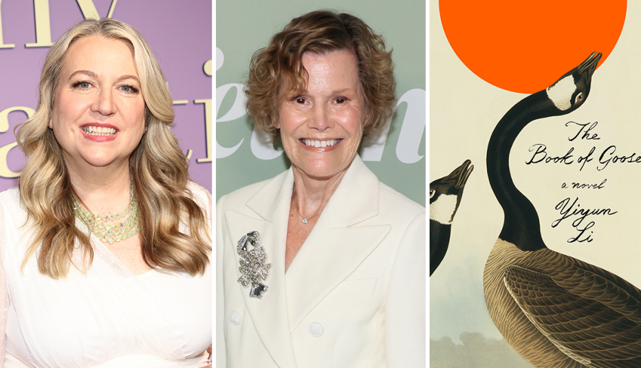 left author cheryl strayed center author judy blume right book cover of the book of goose by yiyun li