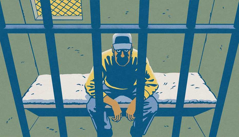 illustration of a man sitting in a jail cell illustration of a man sitting in a jail cell