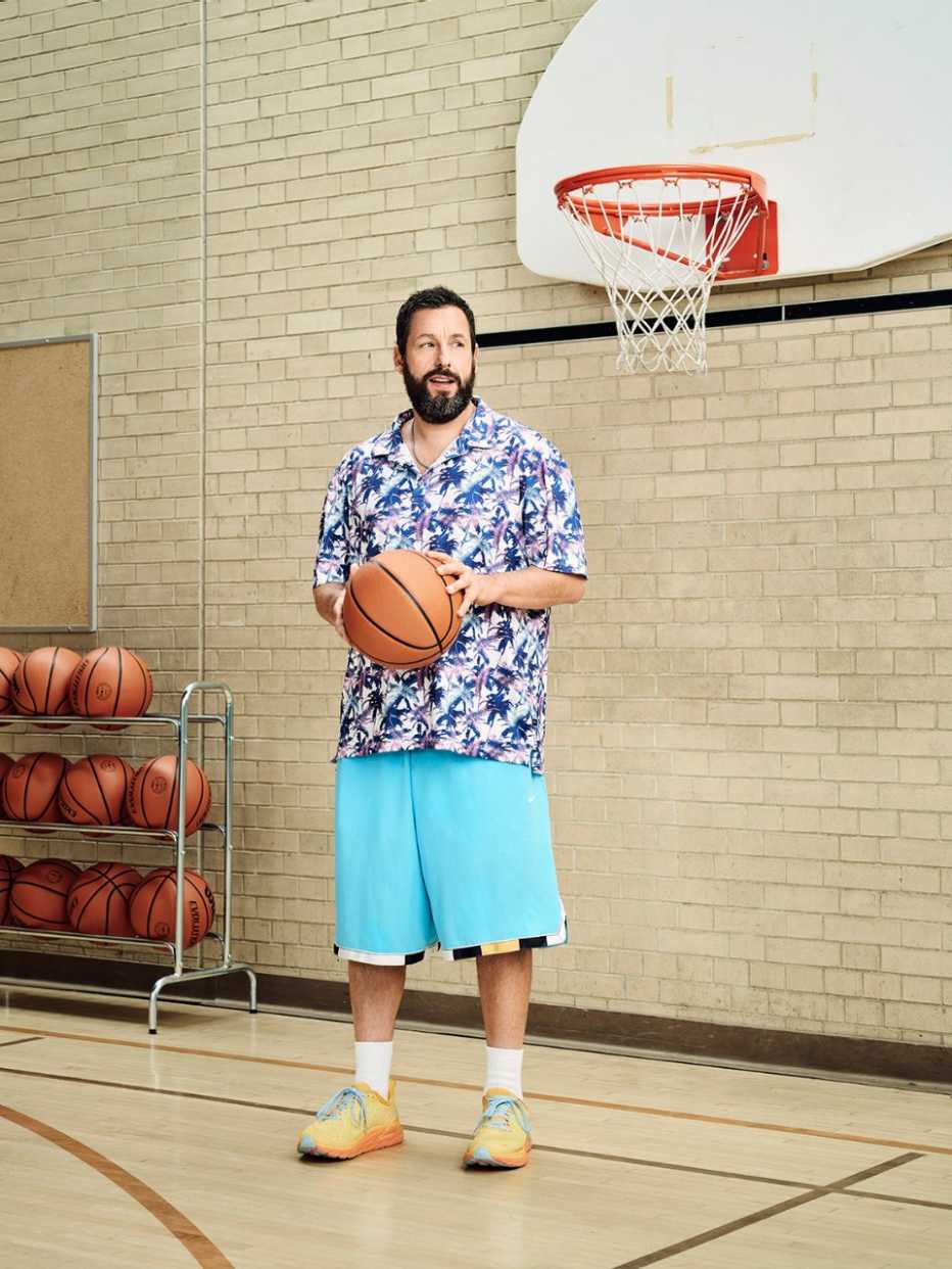Adam Sandler, photographed for   AARP on August 3 in the gym at Beth Tzedec Congregation in Toronto 