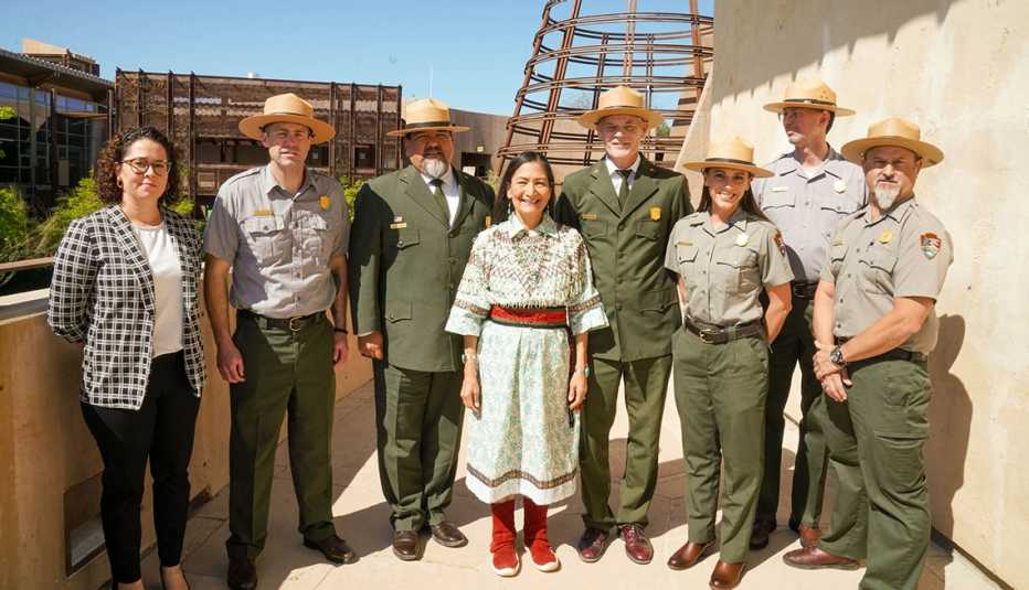u s secretary of the interior deb haaland, director of the national park service chuck sams and staff at avi kwa ame national monument