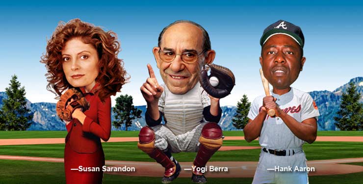 Three people standing on a baseball field with the mountains in the background