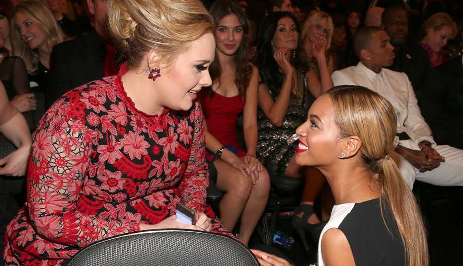 Singer Adele At The Grammy Awards Speaks To Singer Beyonce, AARP Entertainment, How Celebrities Face Their Worst Fears 