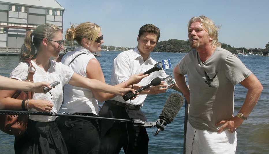 Business Man Sir Richard Branson Talks To Journalists, AARP Entertainment, How Celebrities Face Their Worst Fears 