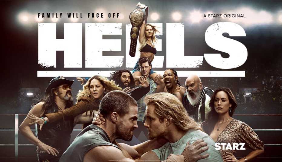words family will face off, heels, a starz original; cast of heels underneath words